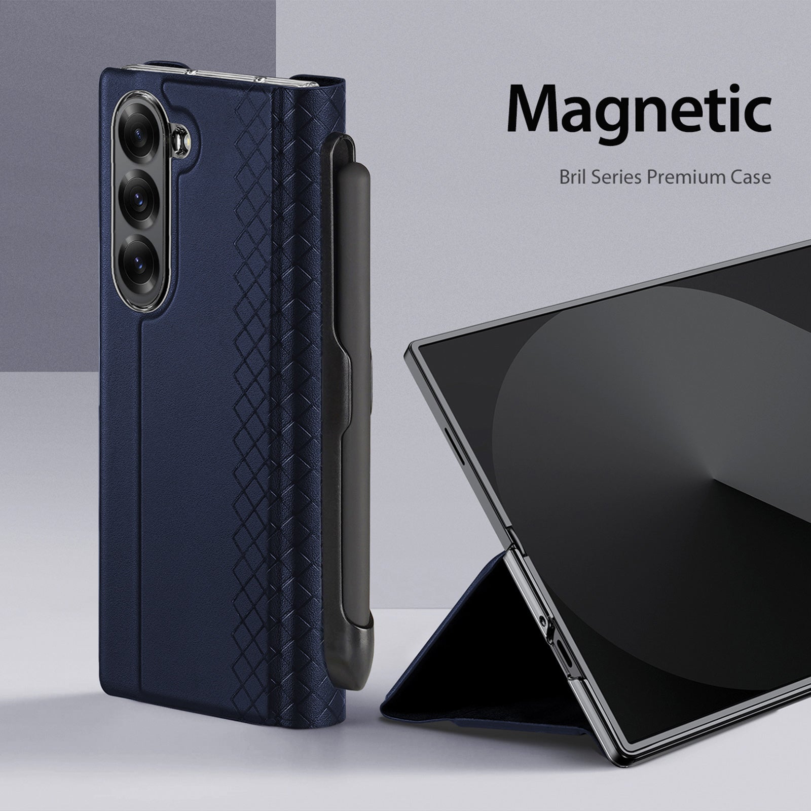 DUX DUCIS Bril Series for Samsung Galaxy Z Fold6 5G Case Leather+PC Stand Phone Cover with Pen Slot - Blue DUX DUCIS Bril Series for Samsung Galaxy Z Fold6 5G Case Leather+PC Stand Phone Cover with Pen Slot - Blue